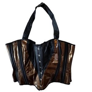 HourGlass‎ Corsetry Corset Womens Leather Size 4XL Bronze Black Leather Heavy
